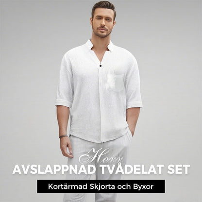 🌿💧Moderiktigt tvådelat set för män i bomullslinne: topp & byxor🎉 Sommarens stora rea