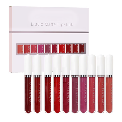 💝 50% RABATT! 💄| 10-pack Matt Vattenfast Läppstiftsset – Vitamin E, Avtryckssäkert & Långvarig Färg För Perfekt Läppar 👄