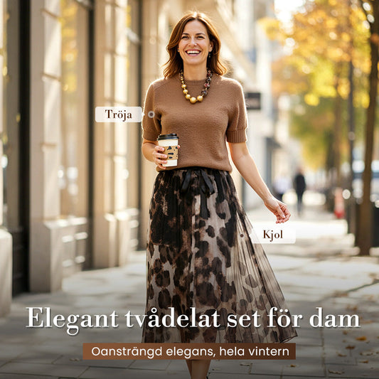 🔥Factory Direct Sales🔥 Tvådelat set för kvinnor med tröja och fladdrande leopardmönstrad kjol