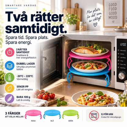 🍱 50 % rabatt! Vikbar mikrovågshylla – värm 2 rätter samtidigt, värmebeständig upp till 220°C. Sparar tid & utrymme! ⚡✨