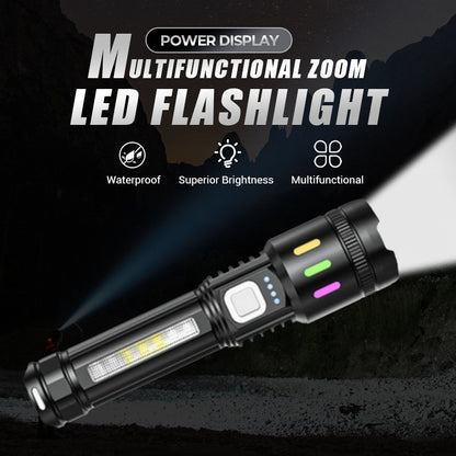 Multifunktionell LED-ficklampa med zoom och strömindikator
