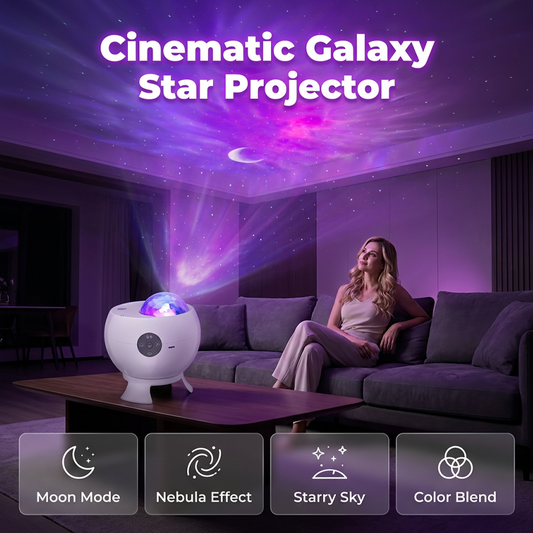 🌌💤 Bärbar kosmisk stämningsbelysning – projektor med stjärnhimmel och högtalare, dynamiska färger, lugnande sömnhjälpmedel. Förvandla vilket rum som helst till en himmelsk oas! 🛡️✨