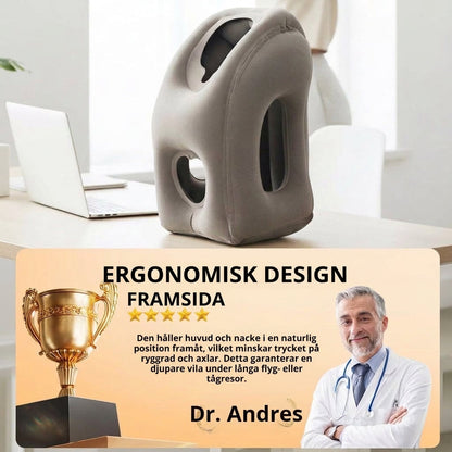 Bärbar uppblåsbar ergonomisk resekudde – 360° nackstöd & 45° perfekt vinkel för resan 💤
